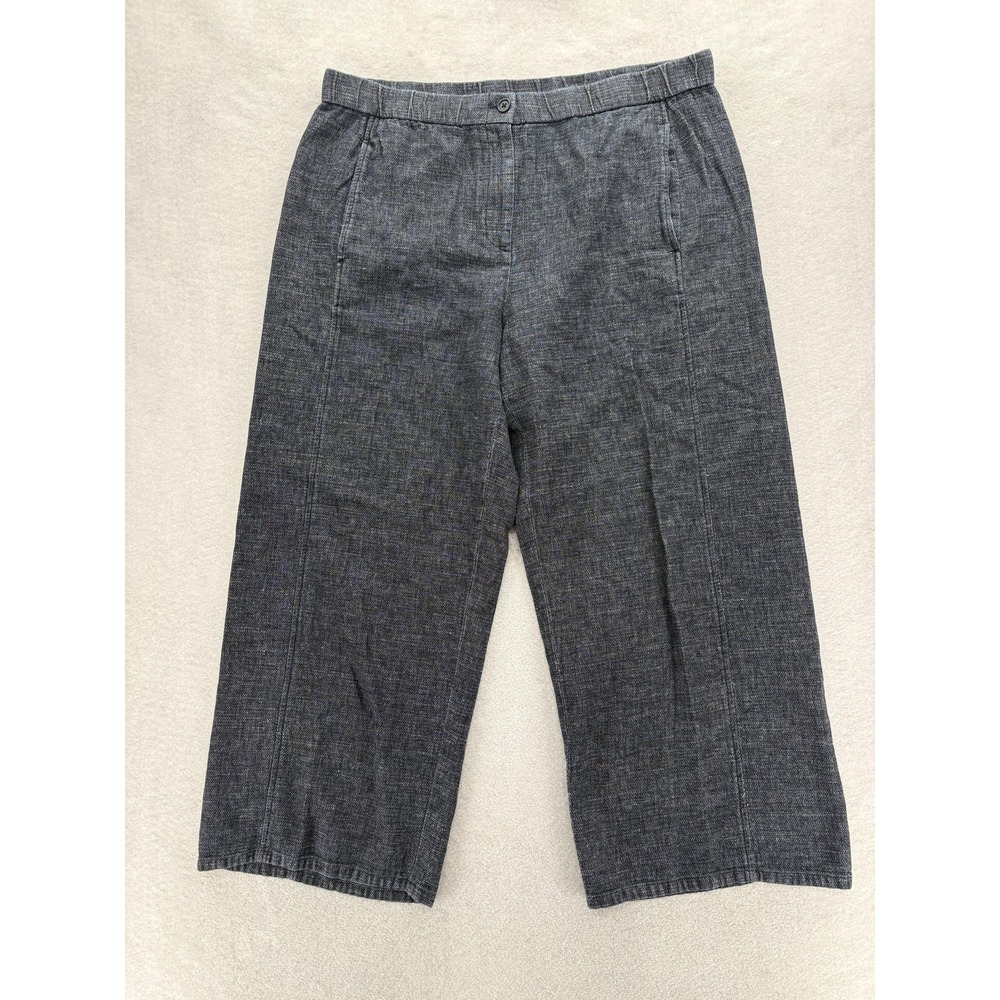 Eileen Fisher Cropped Wide Leg Pants Womens XL Gray Hemp Cotton Chambray Pull On